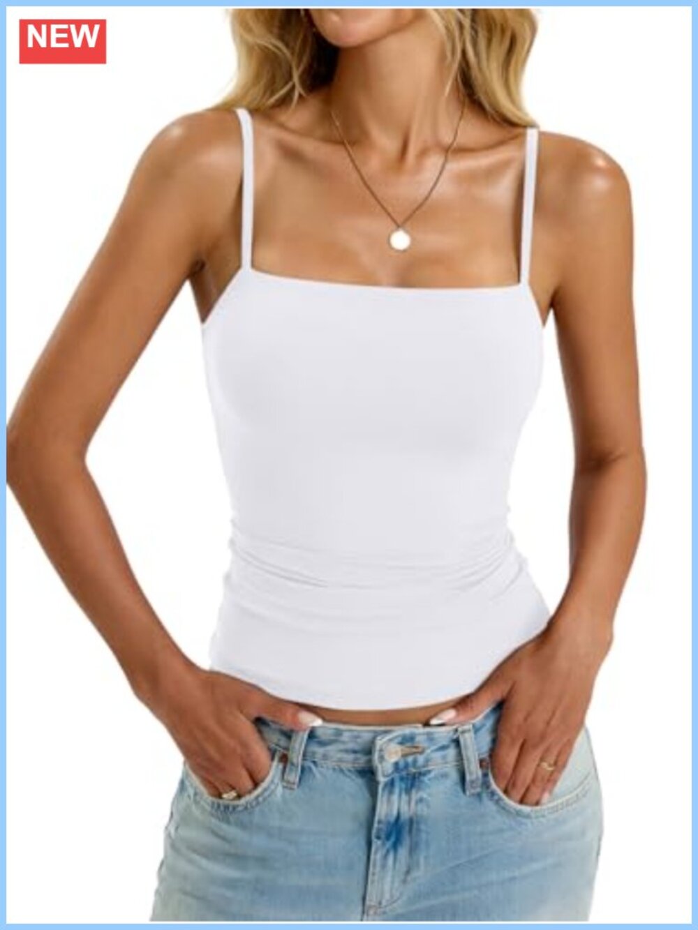 Double Lined Tank Top Square Neck Spaghetti Strap Camisole